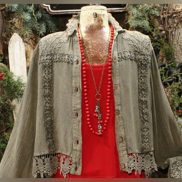 Grayish Green Lace Jacket - Picture 2 of 12